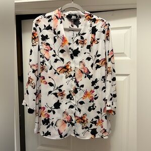 Investments White and Black Butterfly Print Blouse